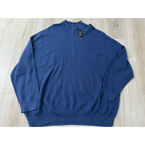 Polo Ralph Lauren Men's Blue1/4 Zip Mesh Sweater 5XB Black Pony Preppy